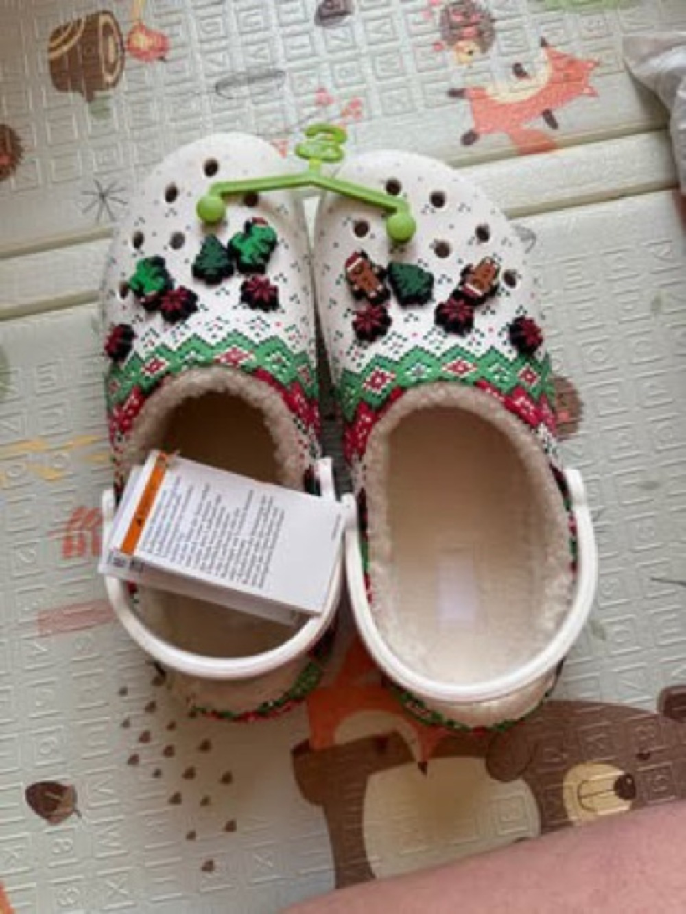 CROCS woman’s White Clogs with Green & Red Holiday Pattern